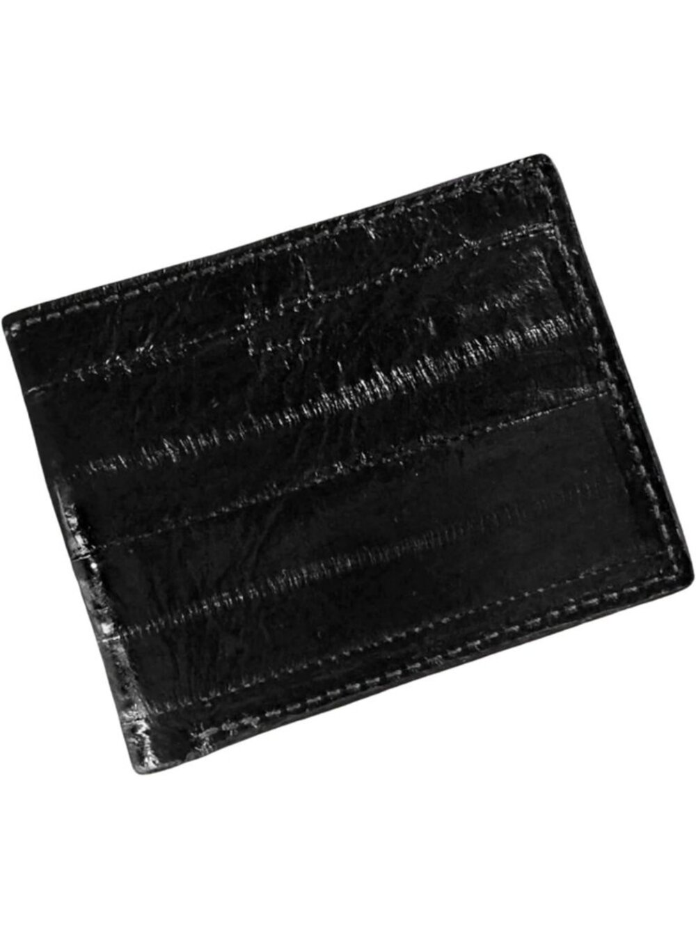 Stylish Black Eel Skin Leather Bifold Wallet for Men, 8 Card Slots, High-Shine